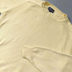 Vintage Lands End Mens Large Yellow Cotton Shaker Knit Crewneck Sweater USA Made